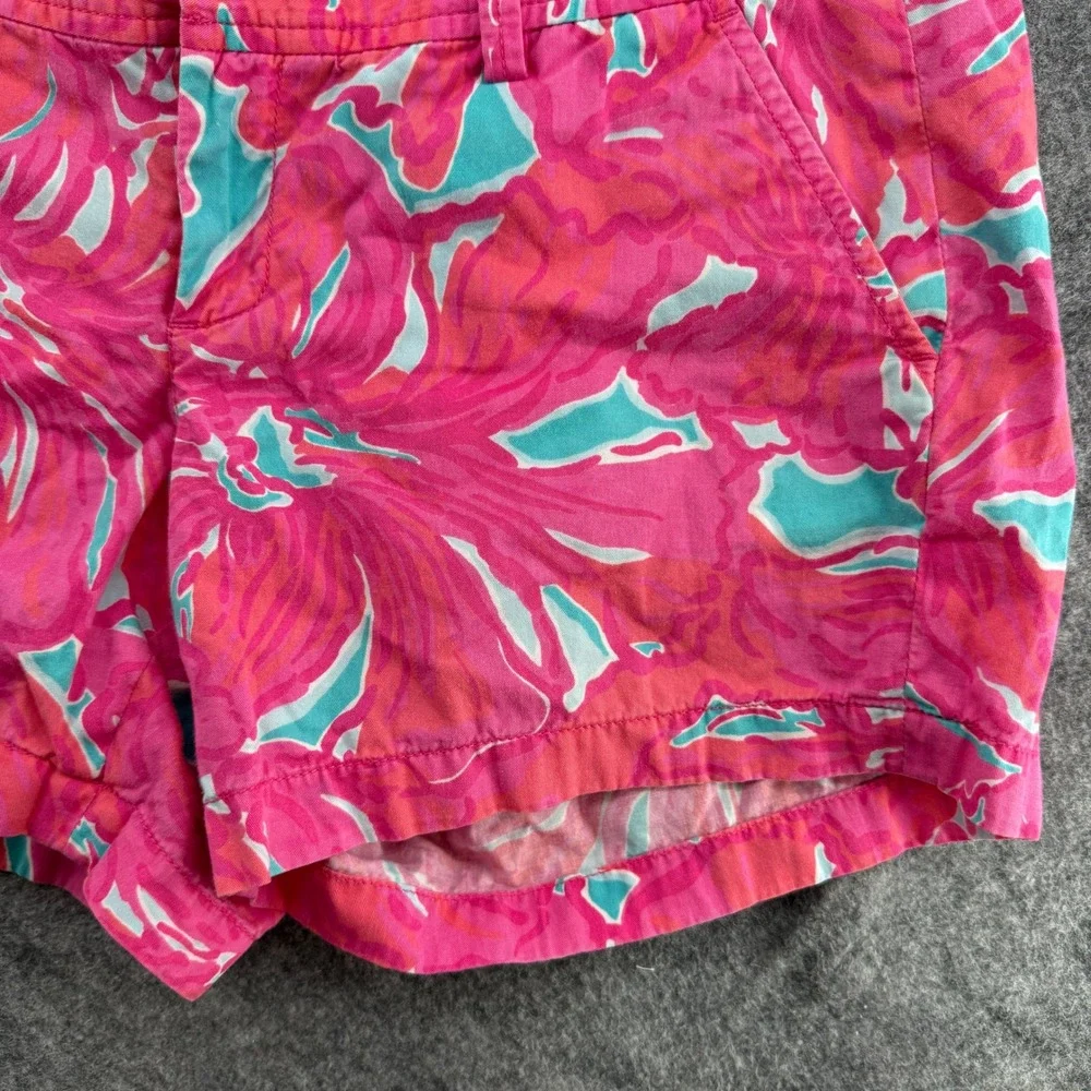 Lilly Pulitzer Callahan Short Womens 6 Pink Turquoise Floral Chino Summer Cotton